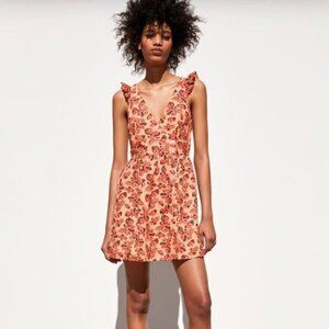 🔥 Zara | Coral Orange/Pink Floral Sleeveless Ruffled Wrap Dress XL